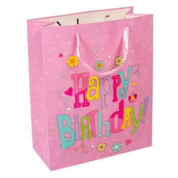 Ajándéktasak lila Happy Birthday 26x32cm