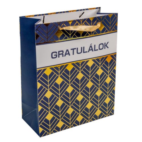 Ajándék tasak gratulálok kék-arany 26x32cm