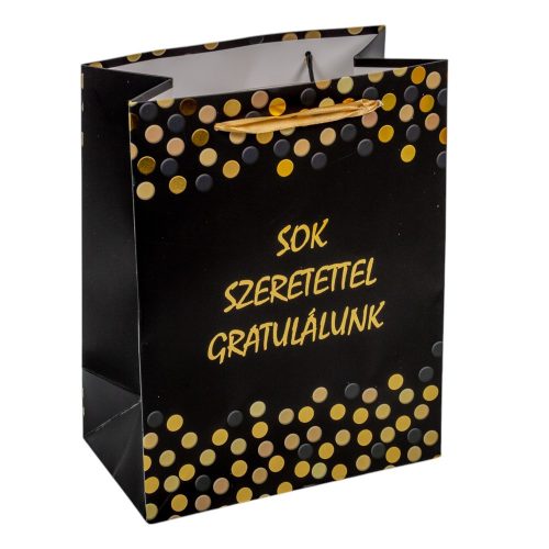 Ajándék tasak Sok szerettel gratulálunk arany-fekete 18x23cm