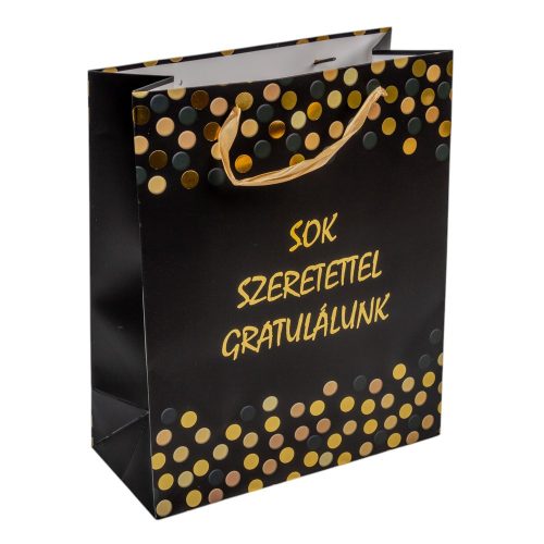 Ajándék tasak Sok szeretettel gratulálunk arany-fekete 26x32cm