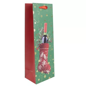 Ajándéktasak italos borosüveg zokniban 12x36cm