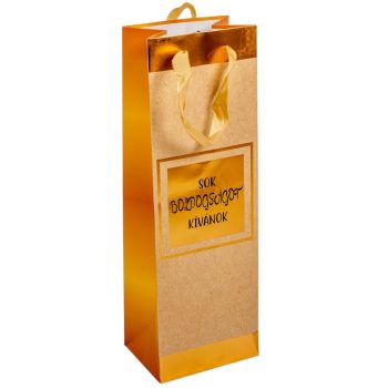   Ajándék tasak sok boldogságot kívánok felirattal natúr-arany  12x36cm