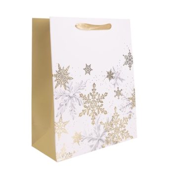 Ajándéktasak arany hópihék 18x23cm
