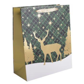 Ajándéktasak zöld/arany rénszarvas 18x23cm