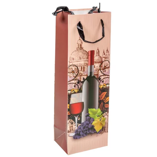 Ajándéktasak boros borosüveg+szőlő 12x36cm
