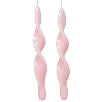 Lakkozott rövid szalag csavart gyertya rózsaszín 270x22mm