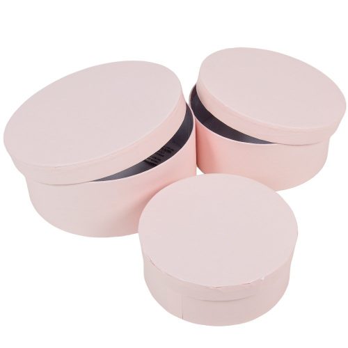 Papír doboz kerek bélelt pink D20,17,15cm  3db-os szett