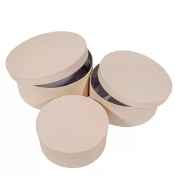 Papír doboz kerek vintage krém D20-17,5-15cm 3db-os