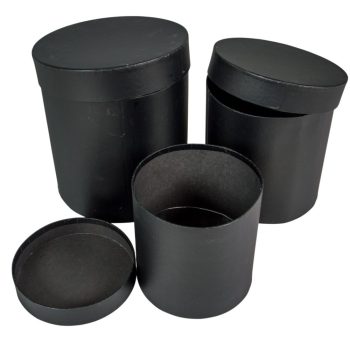 Papír doboz magas, kerek fekete  D20,18,15cm 3db-os