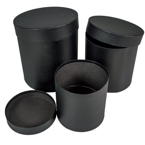 Papír doboz magas, kerek fekete  D20,18,15cm 3db-os