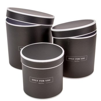   Papír doboz kerek fehér fekete Only for you D20, 18, 15cm 3db-os