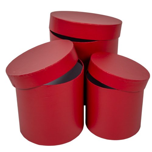 Papír doboz szett kerek magas bélelt vörös D20-17-15cm 3db-os