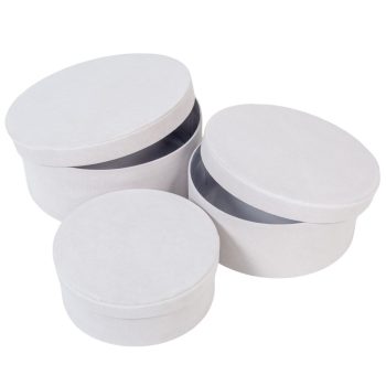   Papír doboz kerek bársony hatású fehér D20-18-15cm 3db-os