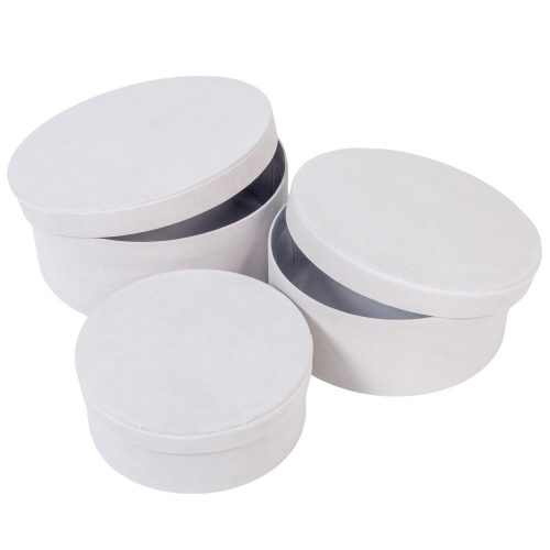 Papír doboz kerek bársony hatású fehér D20-18-15cm 3db-os