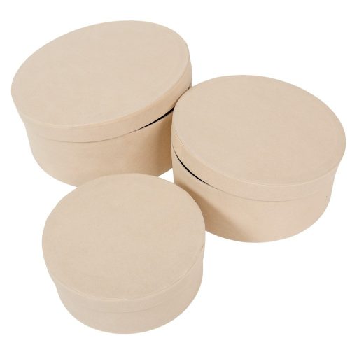 Papír doboz kerek bársony hatású krém D20-18-15cm 3db-os