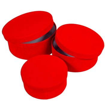   Papír doboz kerek bársony hatású piros D20-18-15cm 3db-os