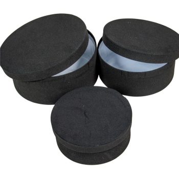   Papír doboz kerek bársony hatású fekete D20-18-15cm 3db-os