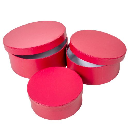 Papír doboz kerek  piros D20-17-15cm 3db-os