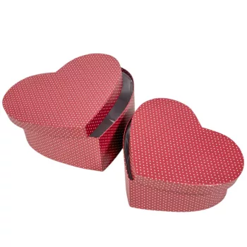 Papír doboz szív piros pöttyös 19-22cm 2db-os 