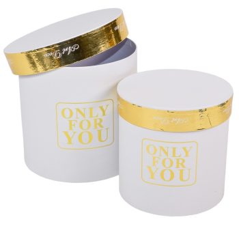   Papír doboz kerek fehér-arany Only for you D17, 15cm 2db-os