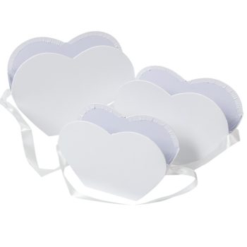   Papír doboz szív alakú szatén akasztóval fehér 24-22-19cm 3db-os szett