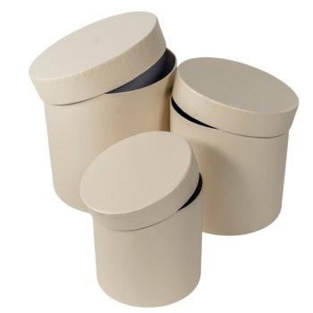   Papír doboz magas kerek gyöngyház krém D17,5-15-12,5cm 3db-os