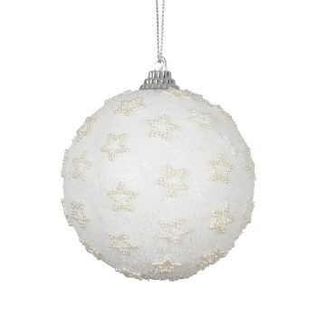 Csillag mintás gömb gyönggyel téli fehér 8cm