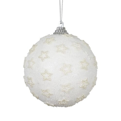 Csillag mintás gömb gyönggyel téli fehér 8cm