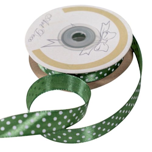 Szatén szalag pöttyös olajzöld 15mmx25m