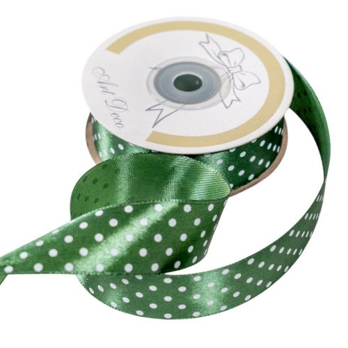 Szatén szalag pöttyös olajzöld 25mmx25m