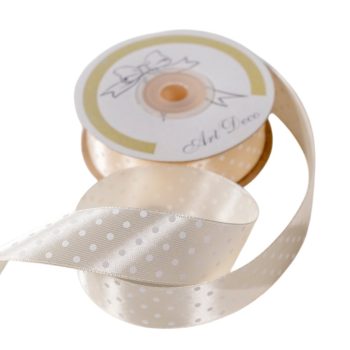 Szatén szalag pöttyös krém 25mmx25m