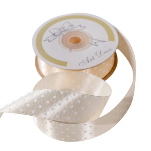 Szatén szalag pöttyös krém 25mmx25m