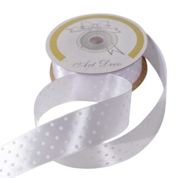 Szatén szalag pöttyös fehér 25mmx25m