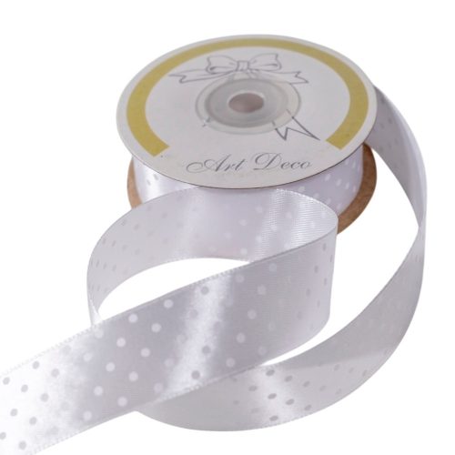 Szatén szalag pöttyös fehér 25mmx25m