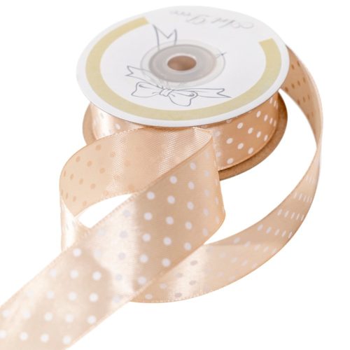 Szatén szalag pöttyös drapp 25mmx25m