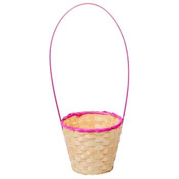 Bambusz kaspó füllel kerek natúr-rózsaszín D15cm M41cm