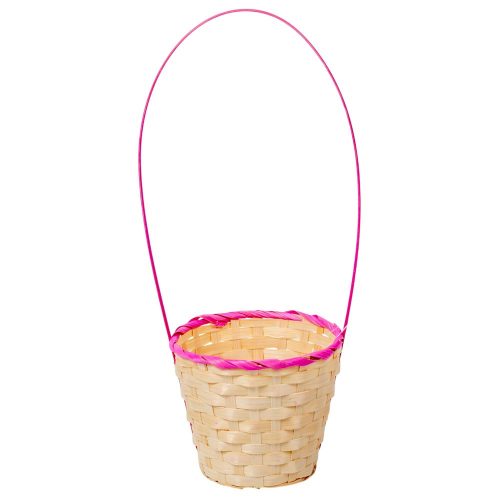 Bambusz kaspó füllel kerek natúr-rózsaszín D15cm M41cm