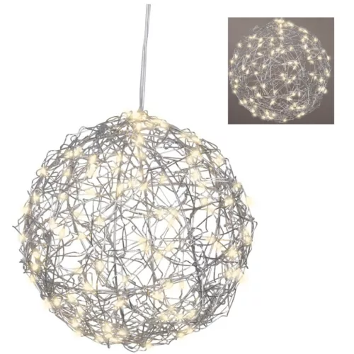 Stilizált gömb 60 LED-es flash elemes (elem nélkül) ezüst-meleg 15cm-klón-klón