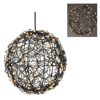   Stilizált gömb 60 LED-es flash elemes (elem nélkül) fekete- klaszikus meleg 15cm-klón