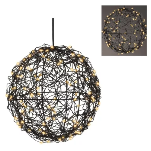 Stilizált gömb 60 LED-es flash elemes (elem nélkül) fekete- klaszikus meleg 15cm-klón