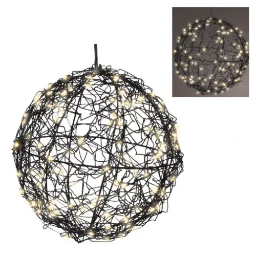 Stilizált gömb 60 LED-es flash elemes (elem nélkül) fekete- meleg 15cm
