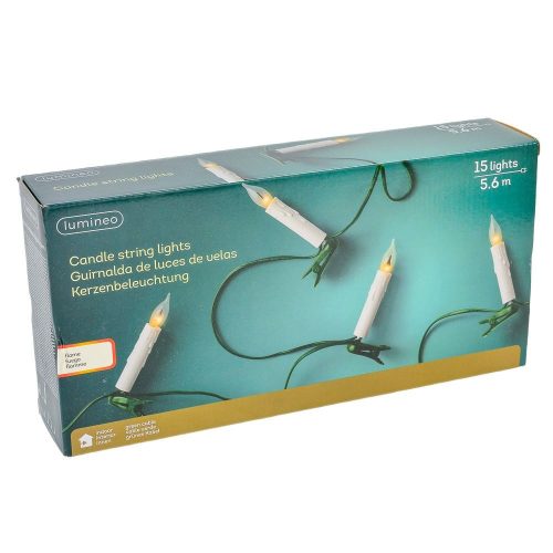Gyertya fényfüzér 15 LED-es adapteres
