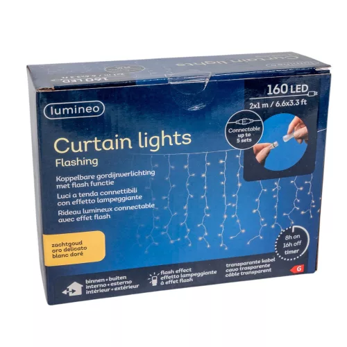 Fényfüggöny sorolható 160 LED-es 2x1m transzarens flash adapteres meleg