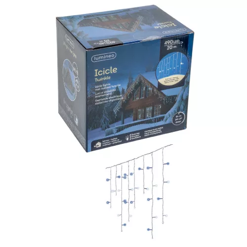 Jégcsap  490 LED-es transzparens programos időzítős adapteres hideg-kék 20x0,5m