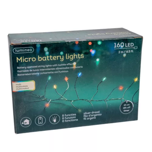 Fényfüzér 160 LED-es programos elemes (elem nélkül) multi 2m