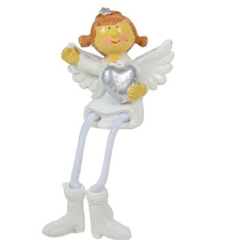 Lógólábú angyal szívvel poly fehér 6cm