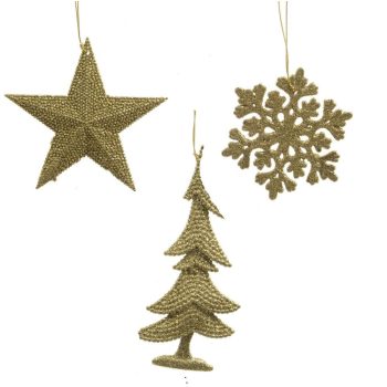 Akasztós karácsonyi dísz glitteres arany 10-15cm