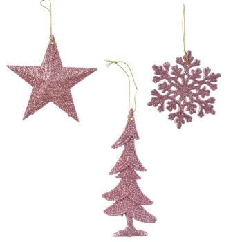   Akasztós karácsonyi dísz glitteres bársony rózsaszín 10-15cm