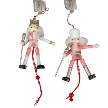 Akasztós diótörő figura rózsaszín-fehér 12,5cm