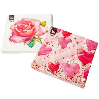 Szív-rózsa mintás szalvéta 33x33cm 16db-os